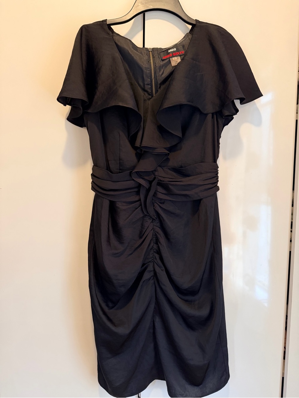 Miss Sixty Black Ruffle-Front Knot Midi Dress